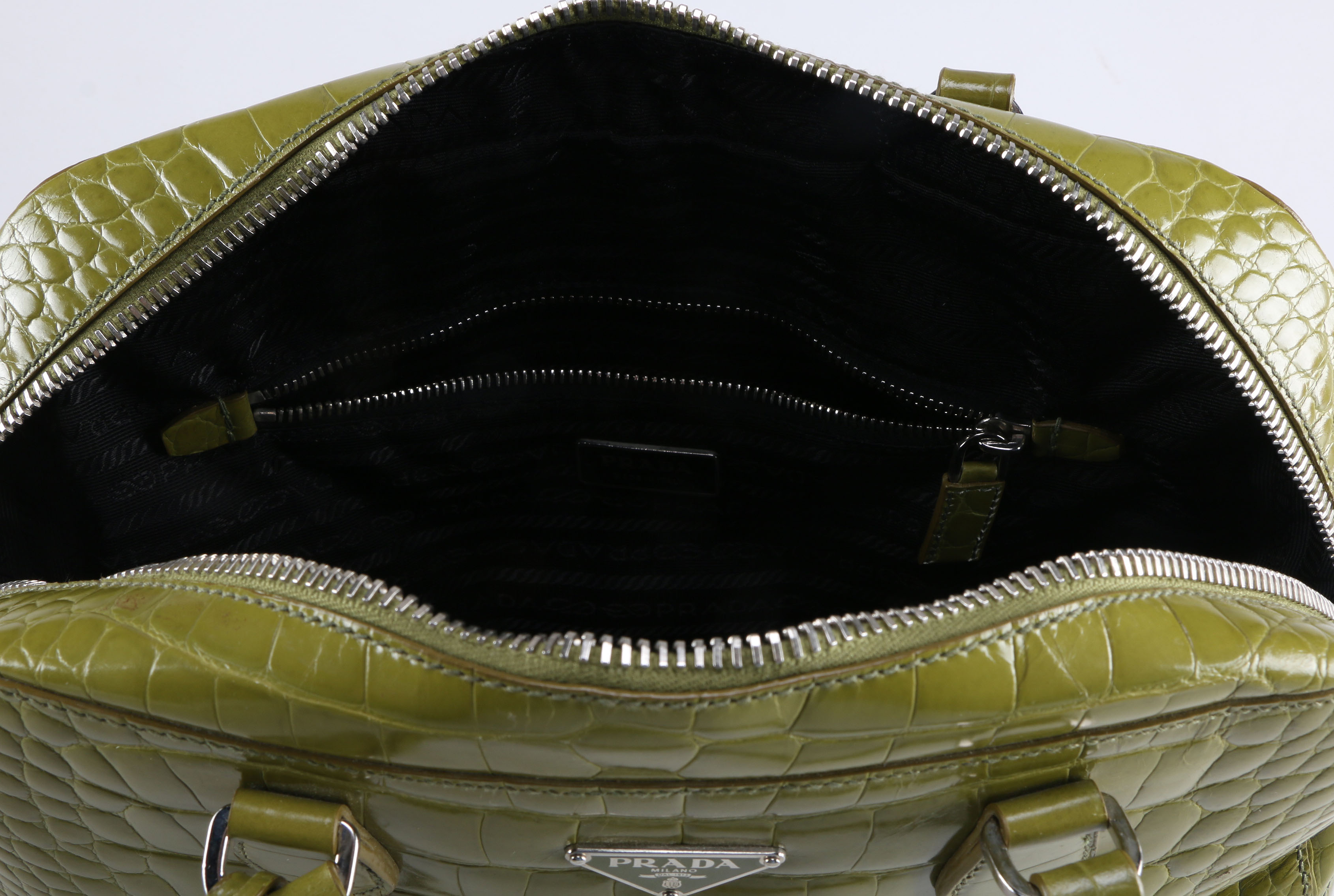 Prada St. Cocco Lucido Crocodile Embossed Satchel