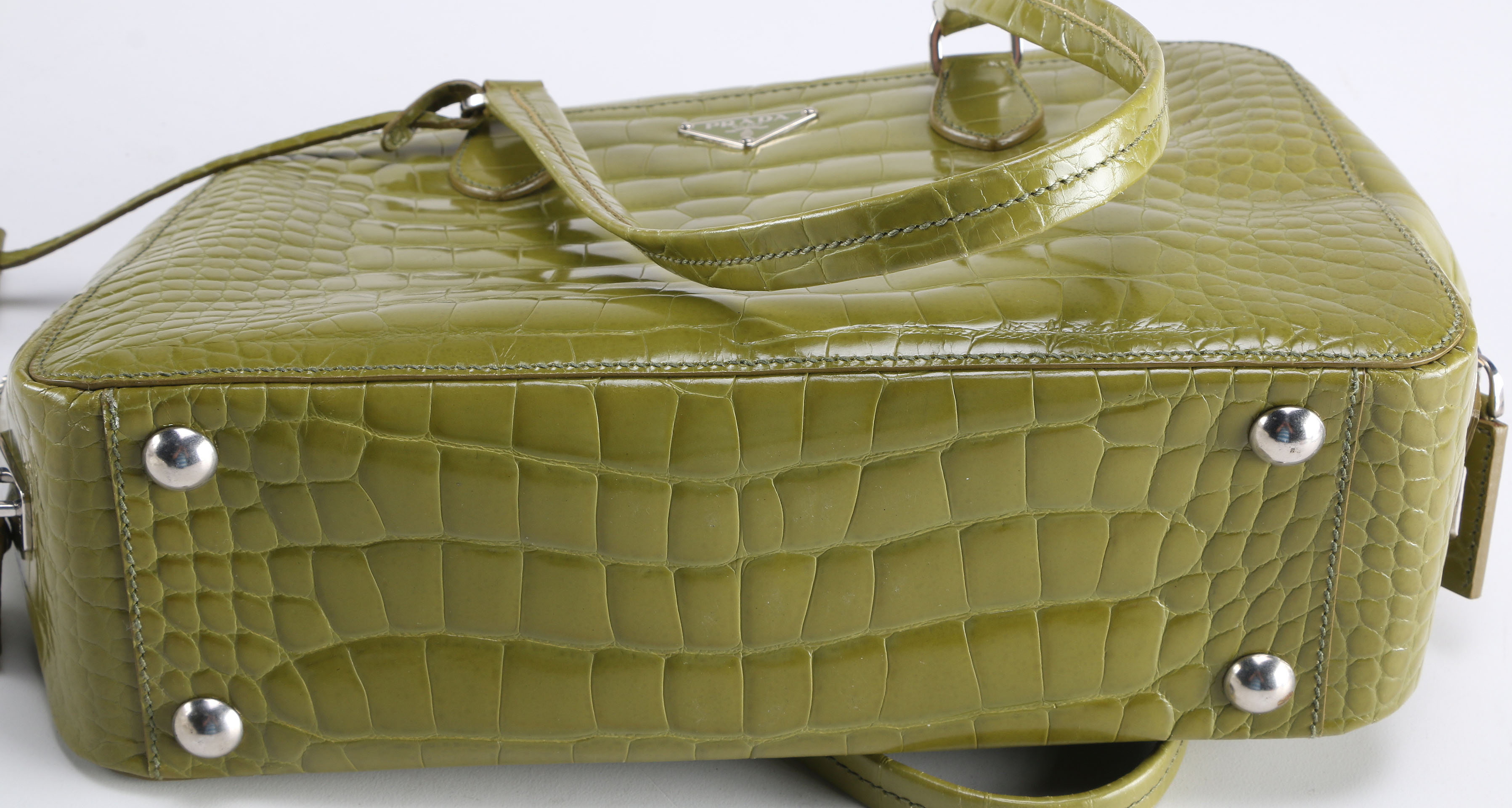 Prada St. Cocco Lucido Crocodile Embossed Satchel