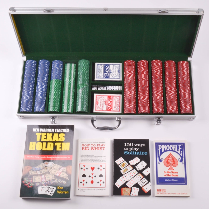 Set of Boxed Poker Chips with Collection of Card Game Books