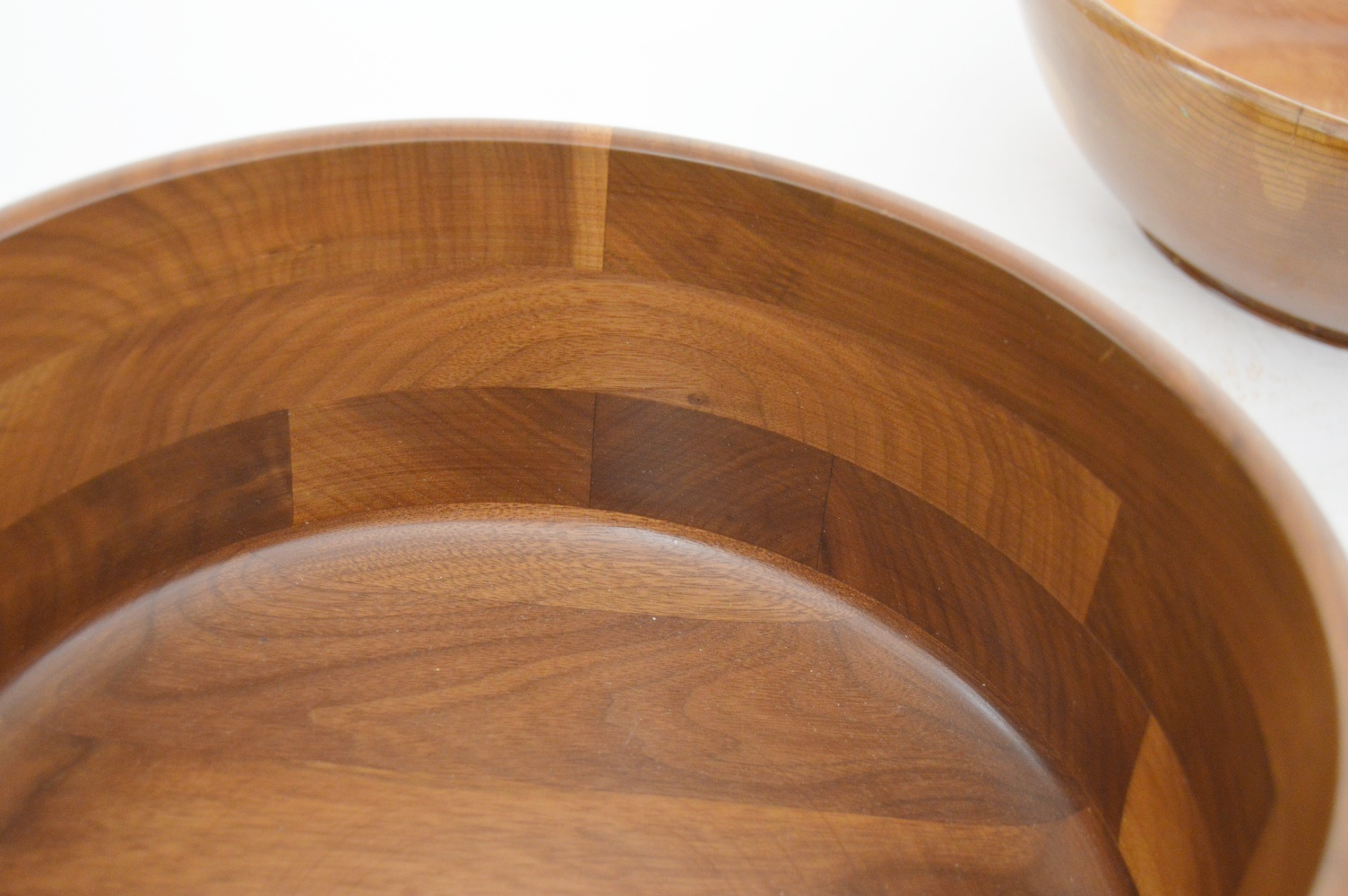 Mid Century Walnut and Myrtlewood Salad Bowls, Couroc Tray