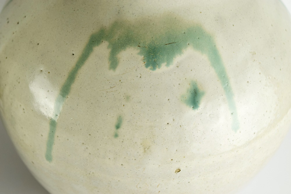Meiji Period Ibaraki Prefecture Sake Bottle in Green Overspill Glaze