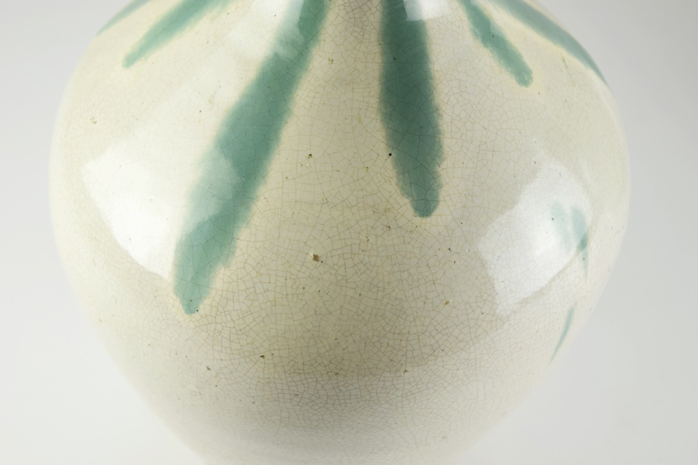 Meiji Period Ibaraki Prefecture Sake Bottle in Green Overspill Glaze