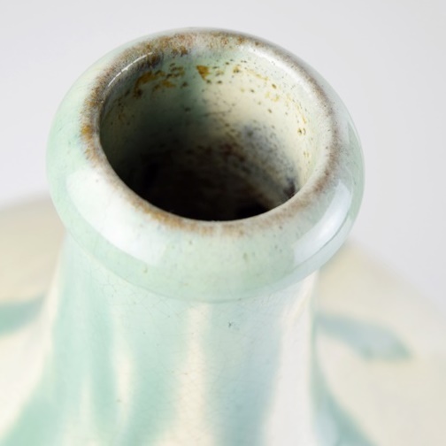 Meiji Period Ibaraki Prefecture Sake Bottle in Green Overspill Glaze
