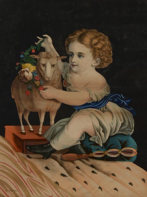 Louis Prang Attributed Antique Victorian Hand-Colored Lithograph "Innocence"
