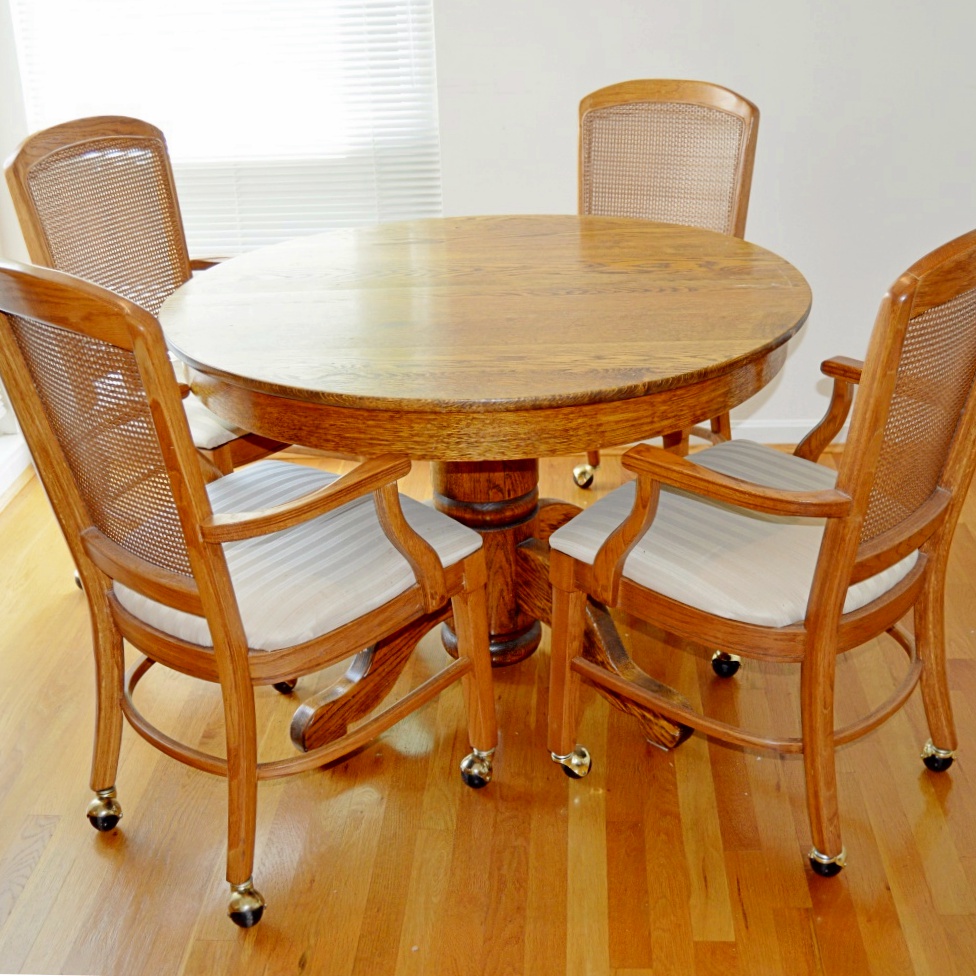Round Oak Table and Four Oak Chairs