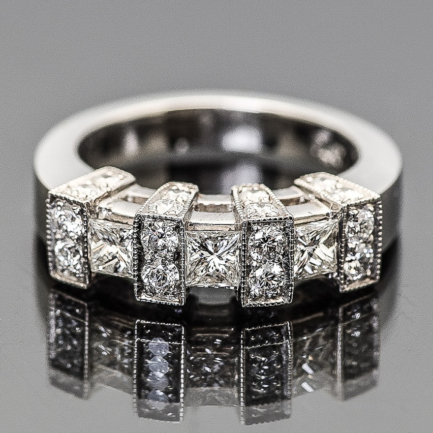 Platinum and 1.60 CTW Diamond Milgrain Ring