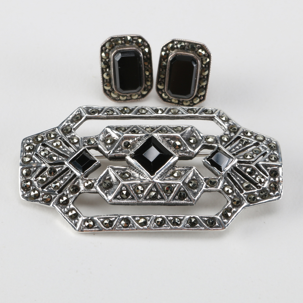 Sterling Silver Brooch with Matching Stud Earrings