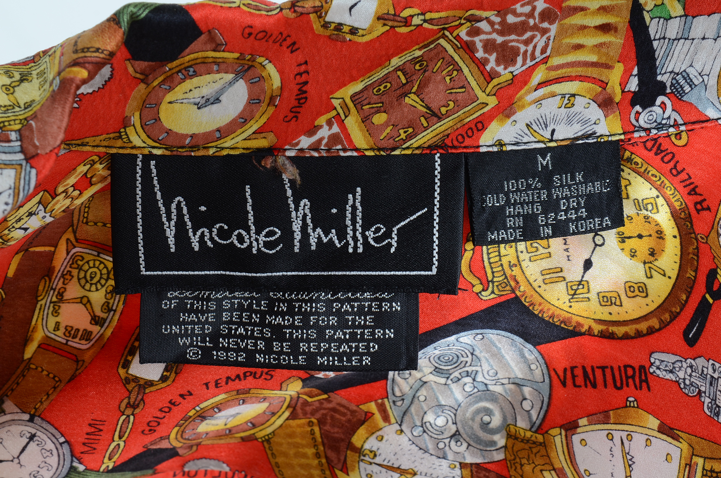 Men's Silk Hamilton Watch Shirt Size Medium by Nicole Miller