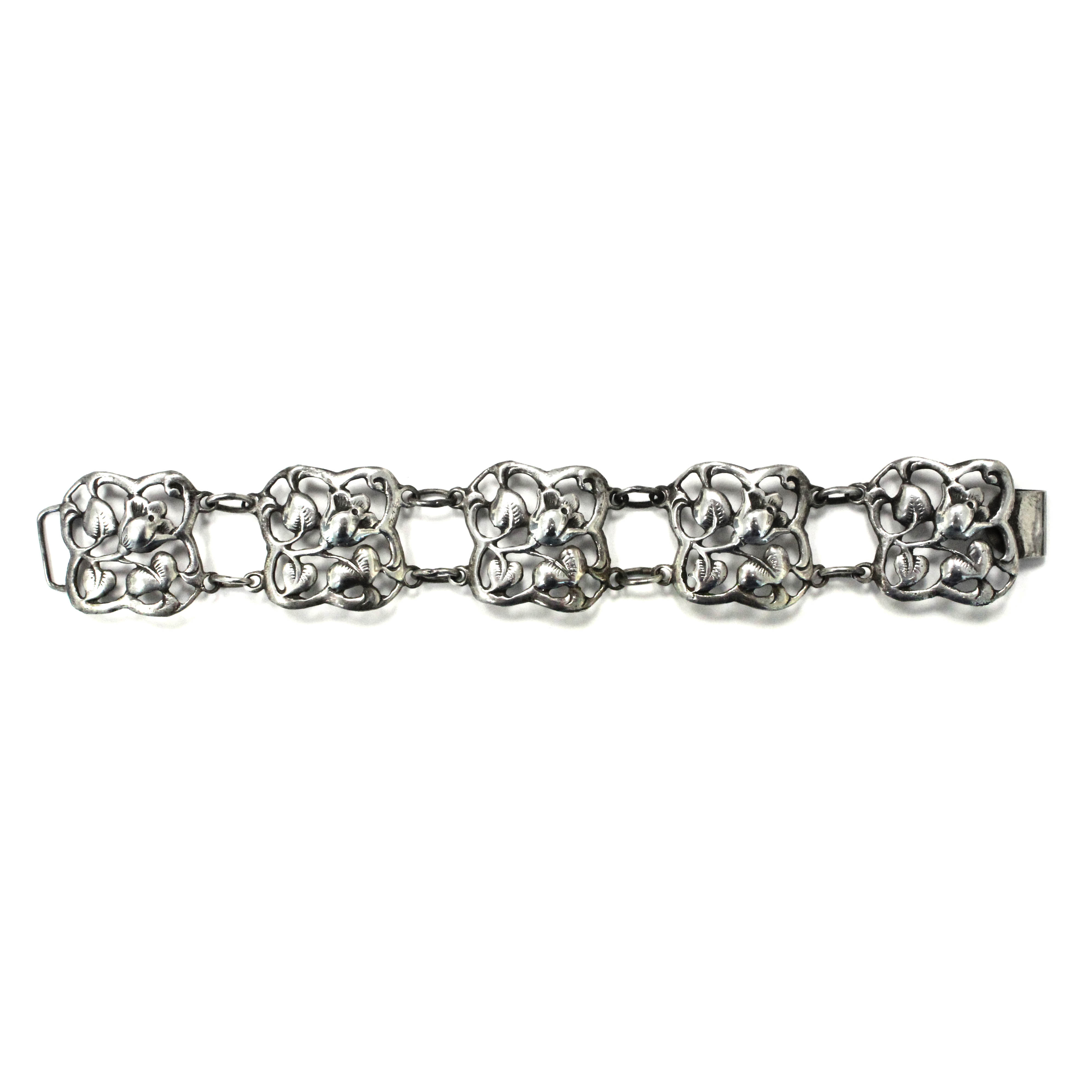 Vintage Floral Sterling Silver Bracelet