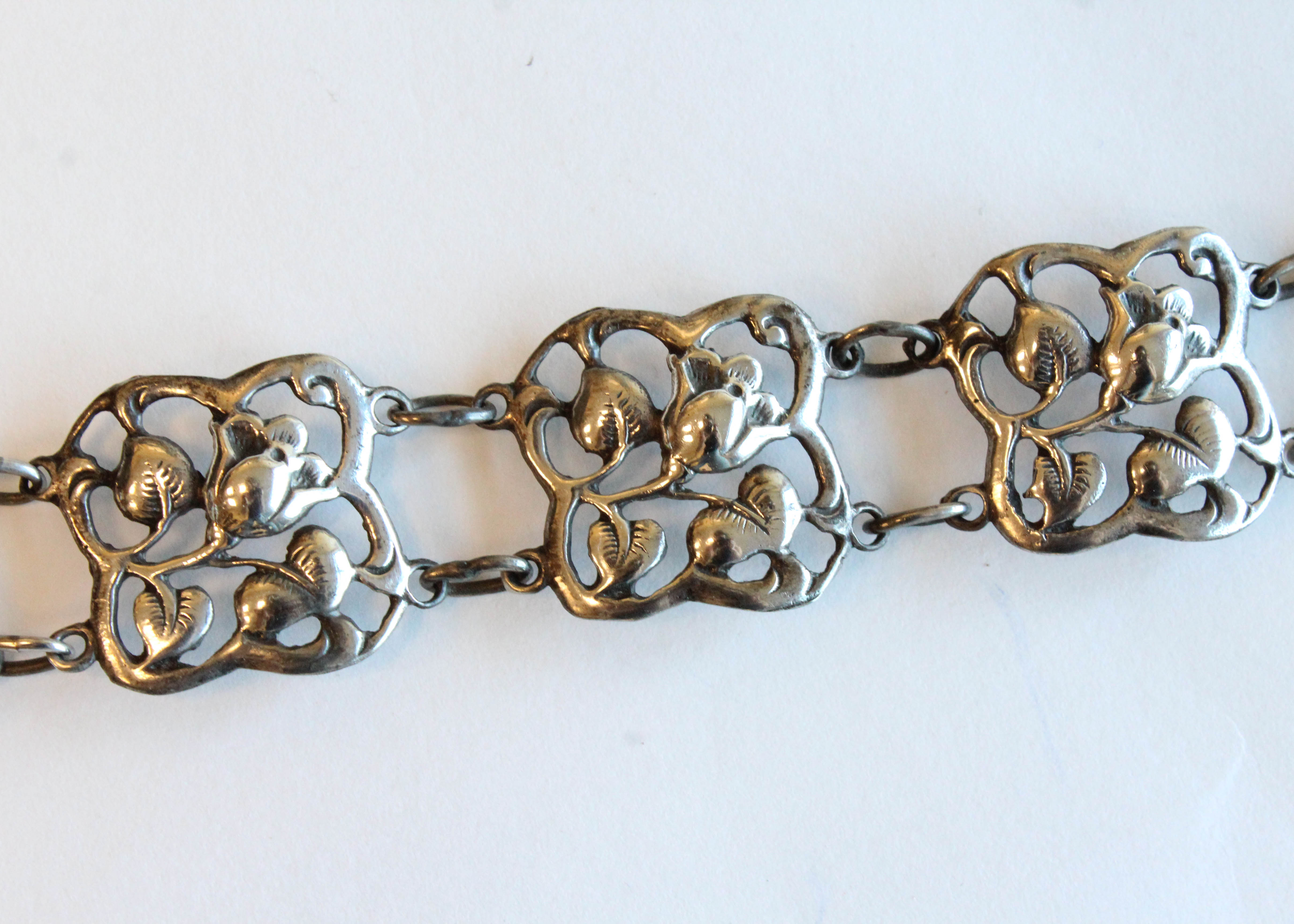 Vintage Floral Sterling Silver Bracelet