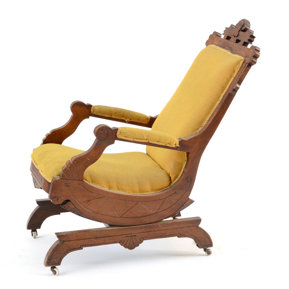 Antique Victorian Eastlake Walnut Platform Rocker Chair