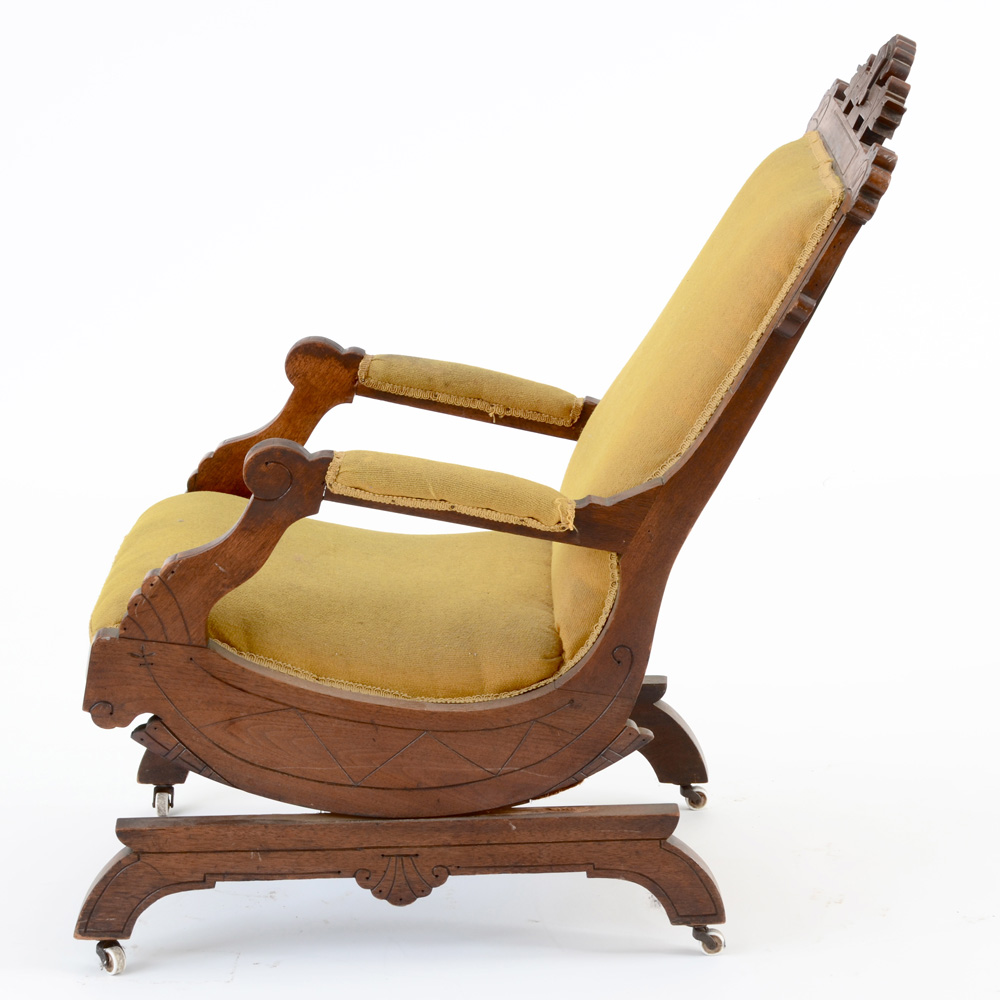 Antique Victorian Eastlake Walnut Platform Rocker Chair