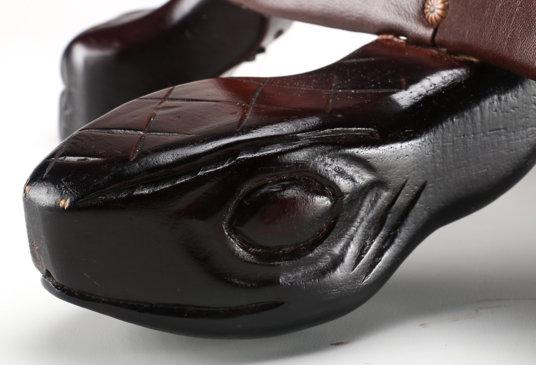 Stylized Wood and Leather Turtle Footstool