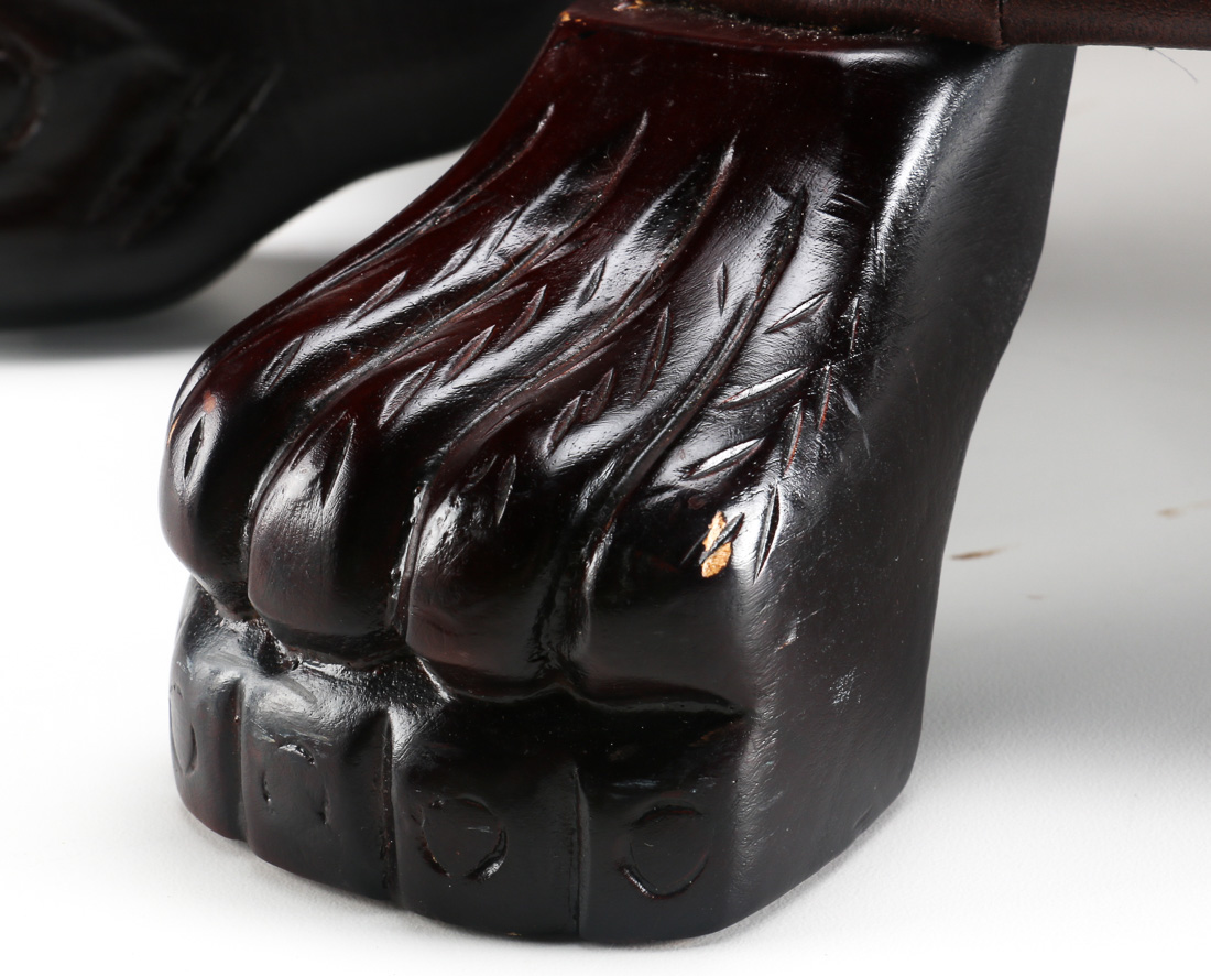 Stylized Wood and Leather Turtle Footstool