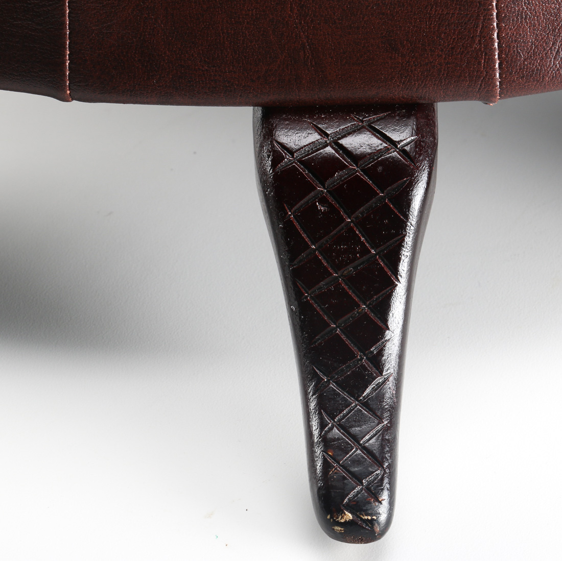 Stylized Wood and Leather Turtle Footstool