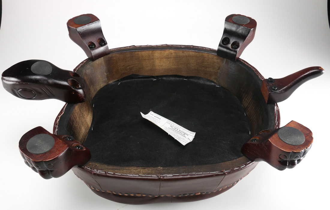 Stylized Wood and Leather Turtle Footstool