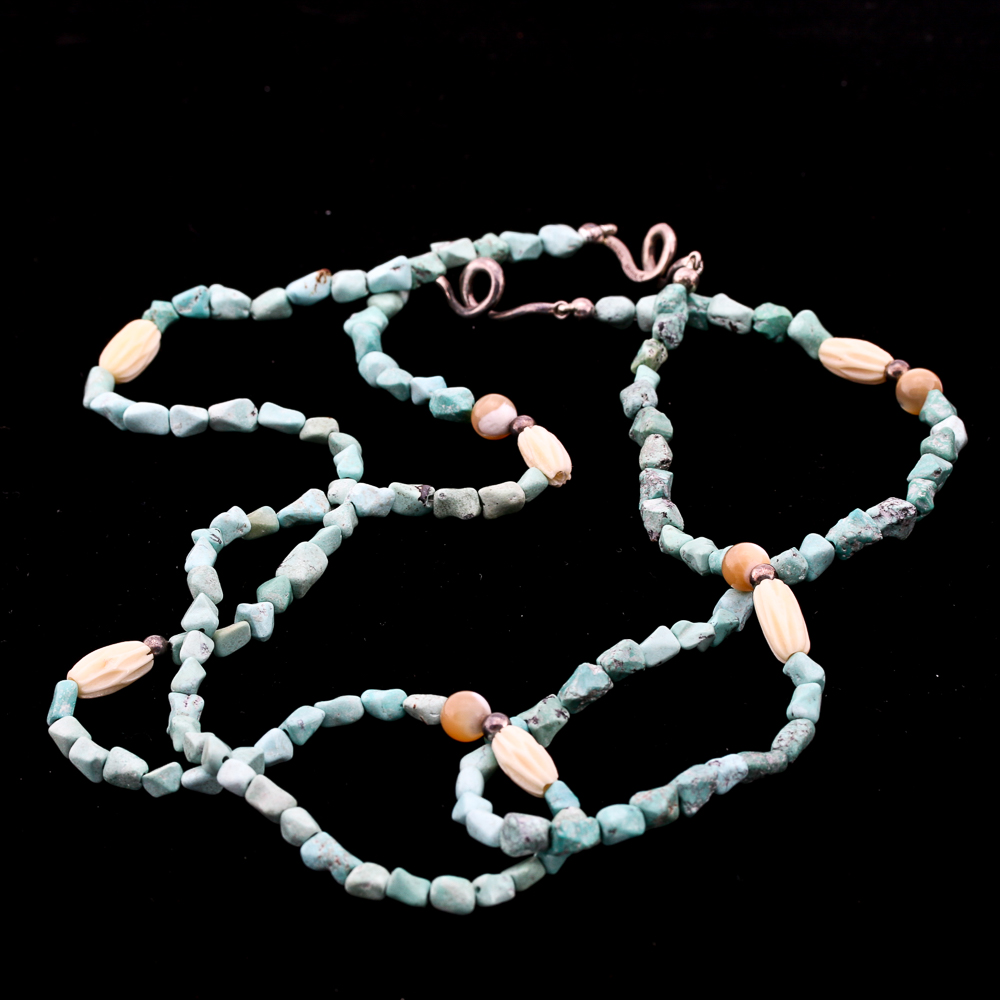 Elizabeth Errico Sterling Silver Shell, Bone and Chalk Turquoise Necklace