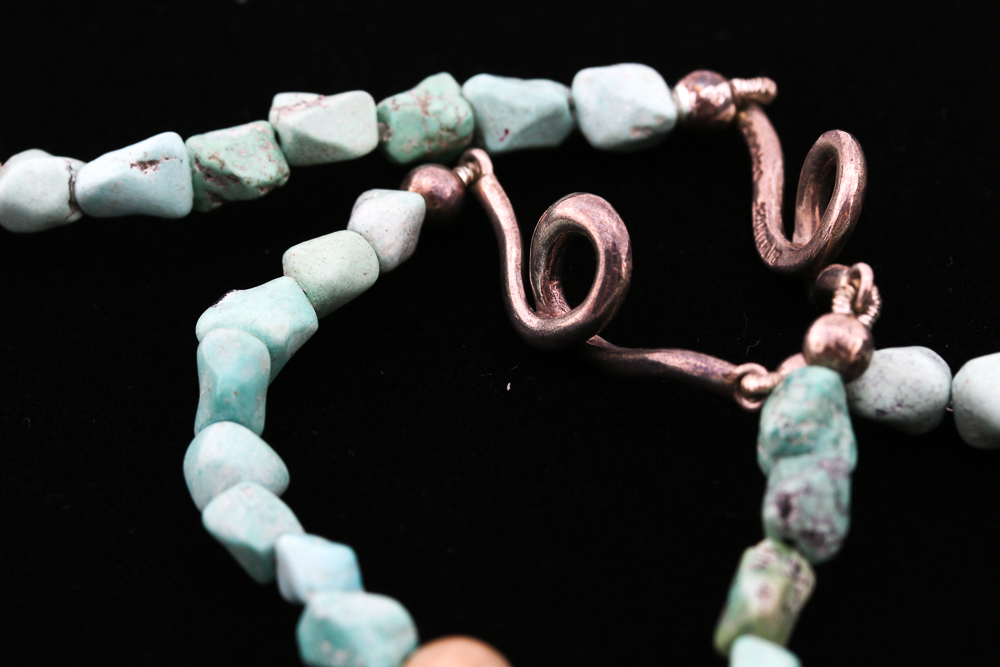 Elizabeth Errico Sterling Silver Shell, Bone and Chalk Turquoise Necklace