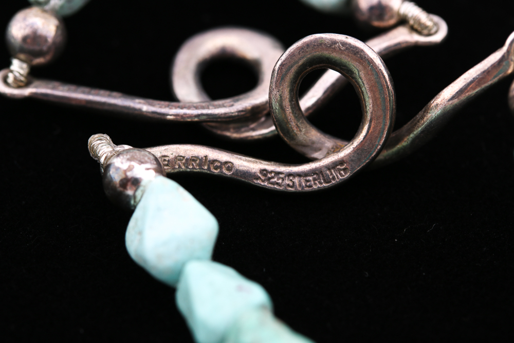 Elizabeth Errico Sterling Silver Shell, Bone and Chalk Turquoise Necklace