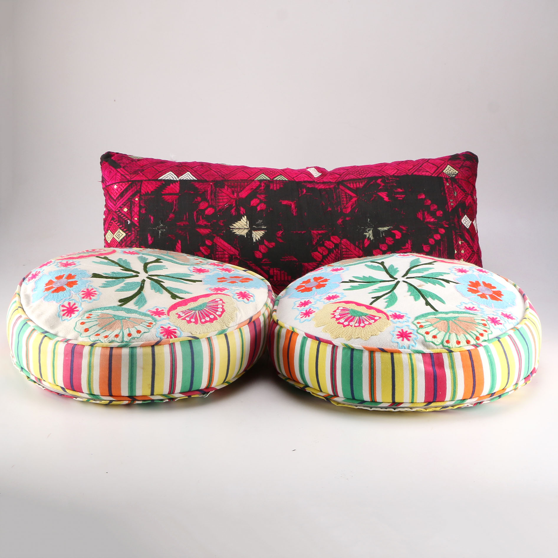 Group of Embroidered Throw Pillows