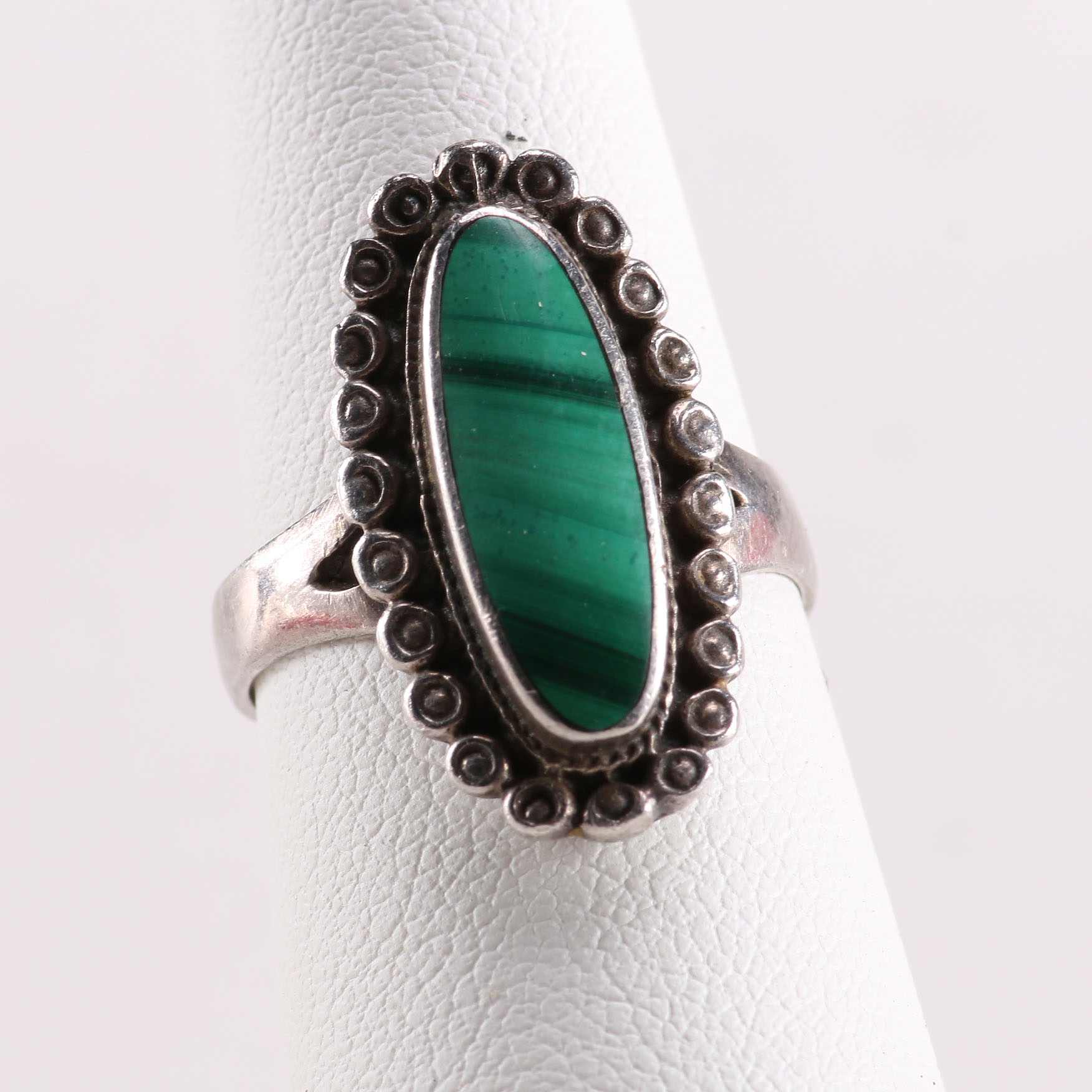 Sterling Silver Ring with Malachite Jewel