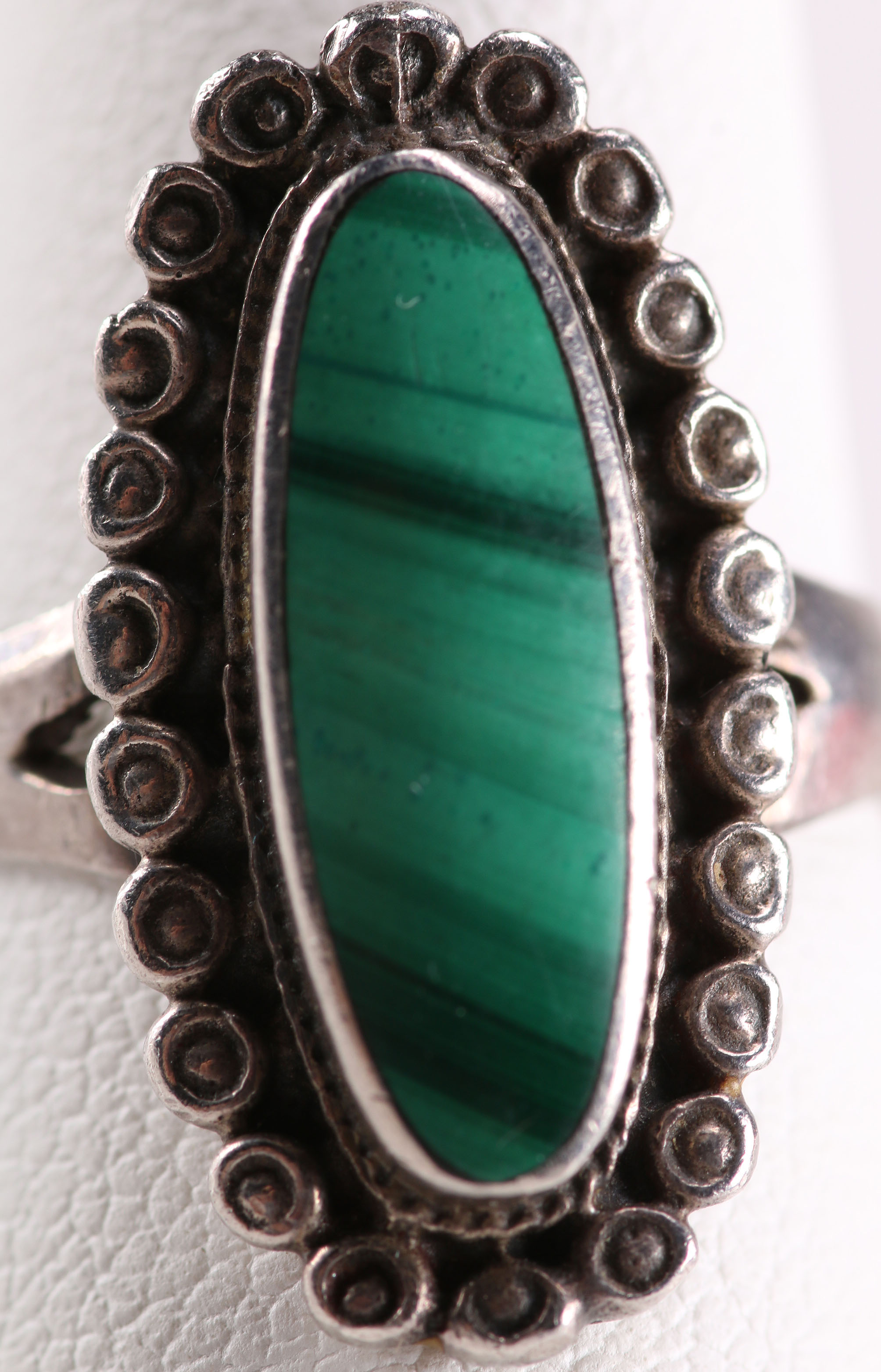 Sterling Silver Ring with Malachite Jewel