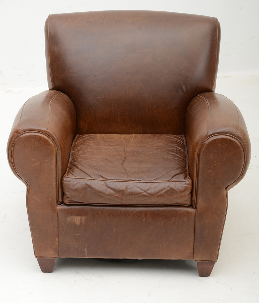 Pottery Barn Mitchell Gold and Bob Williams Brown Leather Chair and Foot Rest