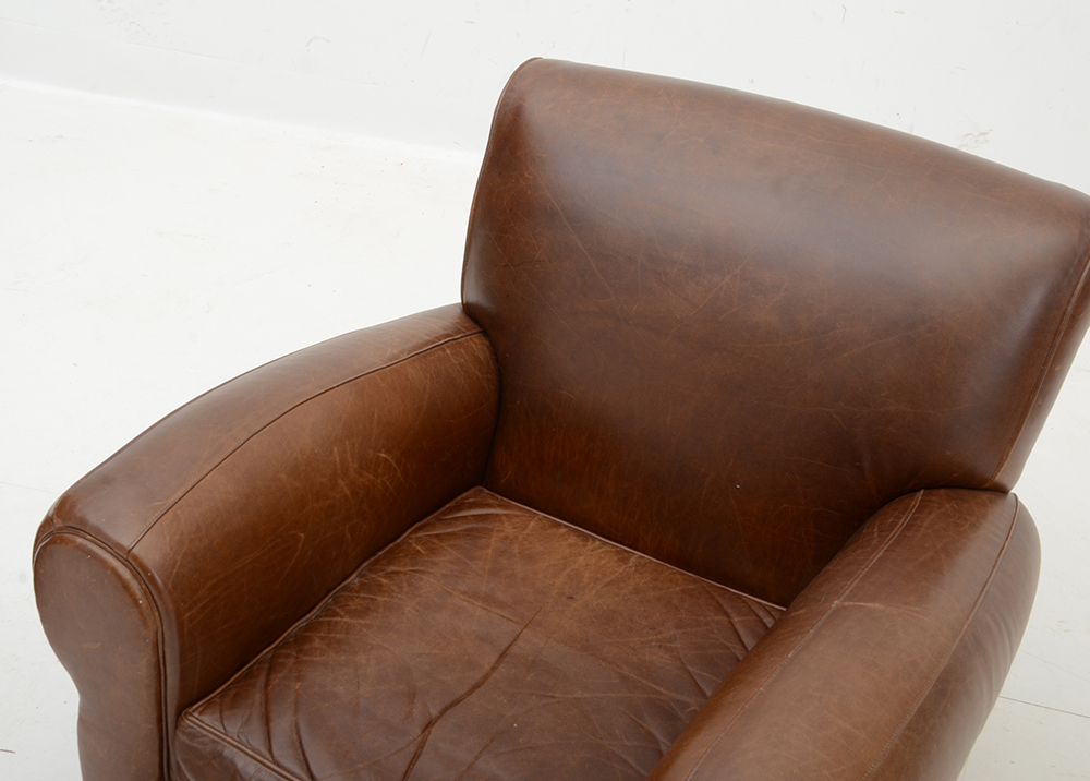 Pottery Barn Mitchell Gold and Bob Williams Brown Leather Chair and Foot Rest