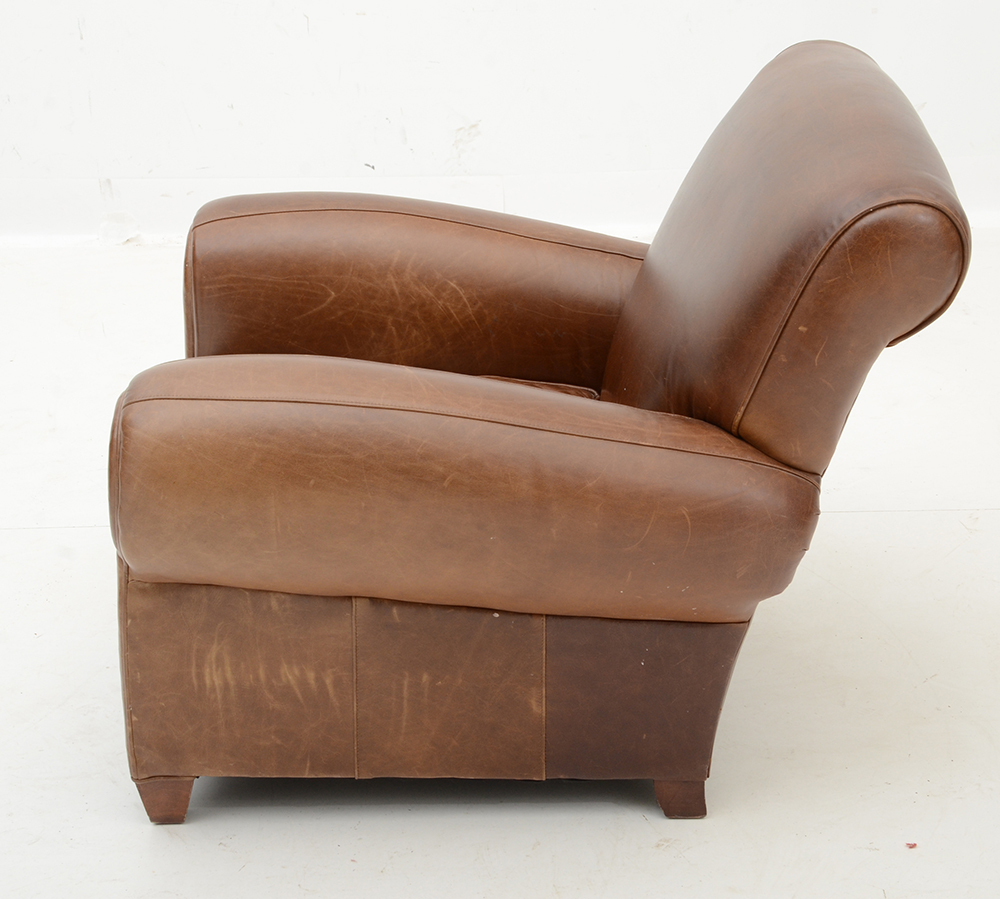 Pottery Barn Mitchell Gold and Bob Williams Brown Leather Chair and Foot Rest