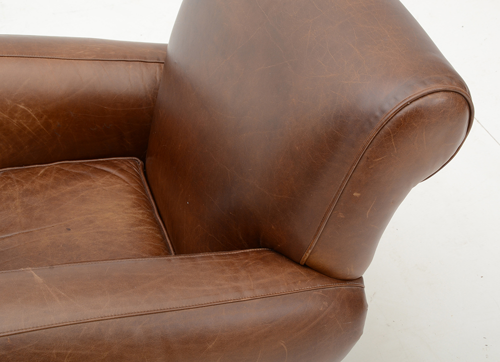 Pottery Barn Mitchell Gold and Bob Williams Brown Leather Chair and Foot Rest