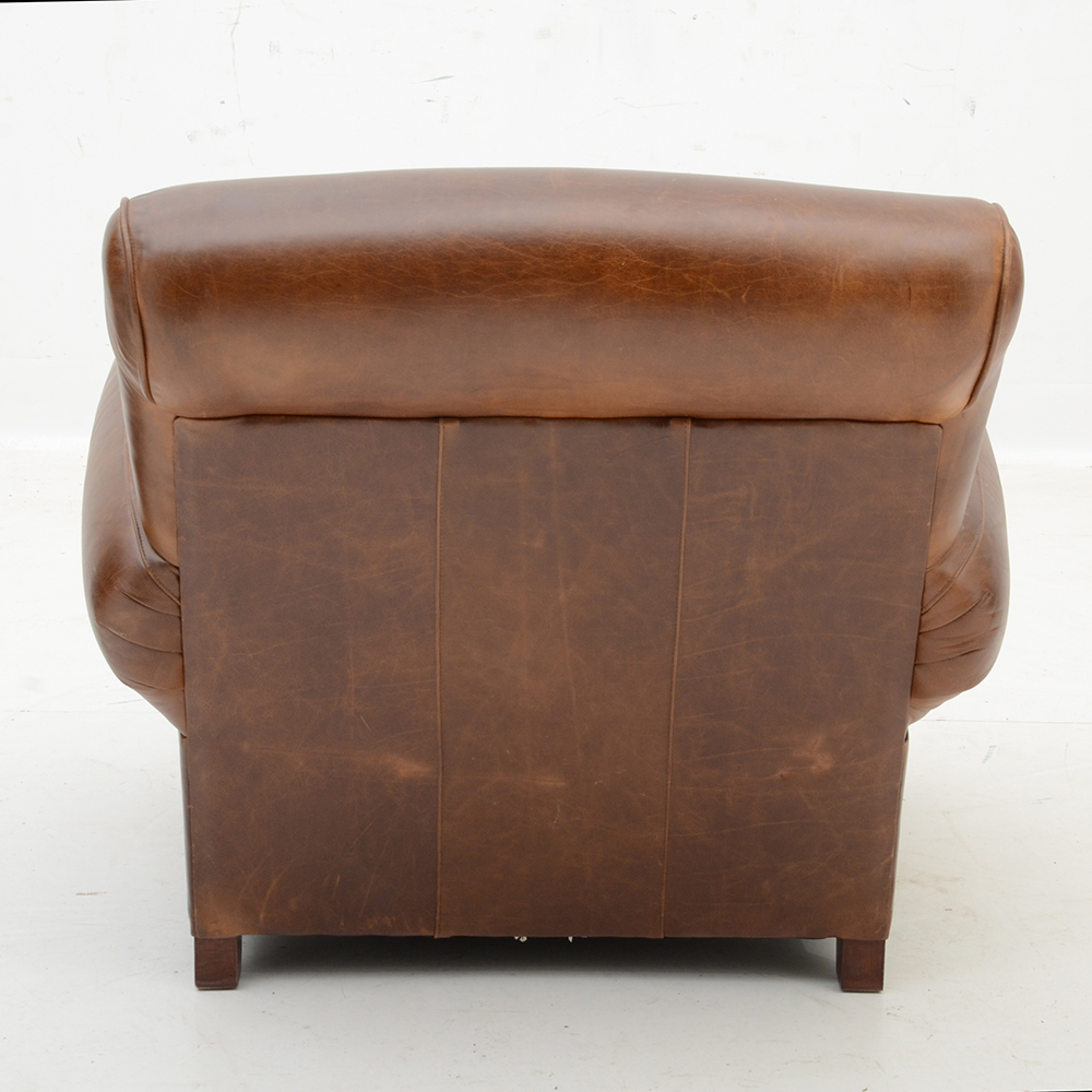 Pottery Barn Mitchell Gold and Bob Williams Brown Leather Chair and Foot Rest