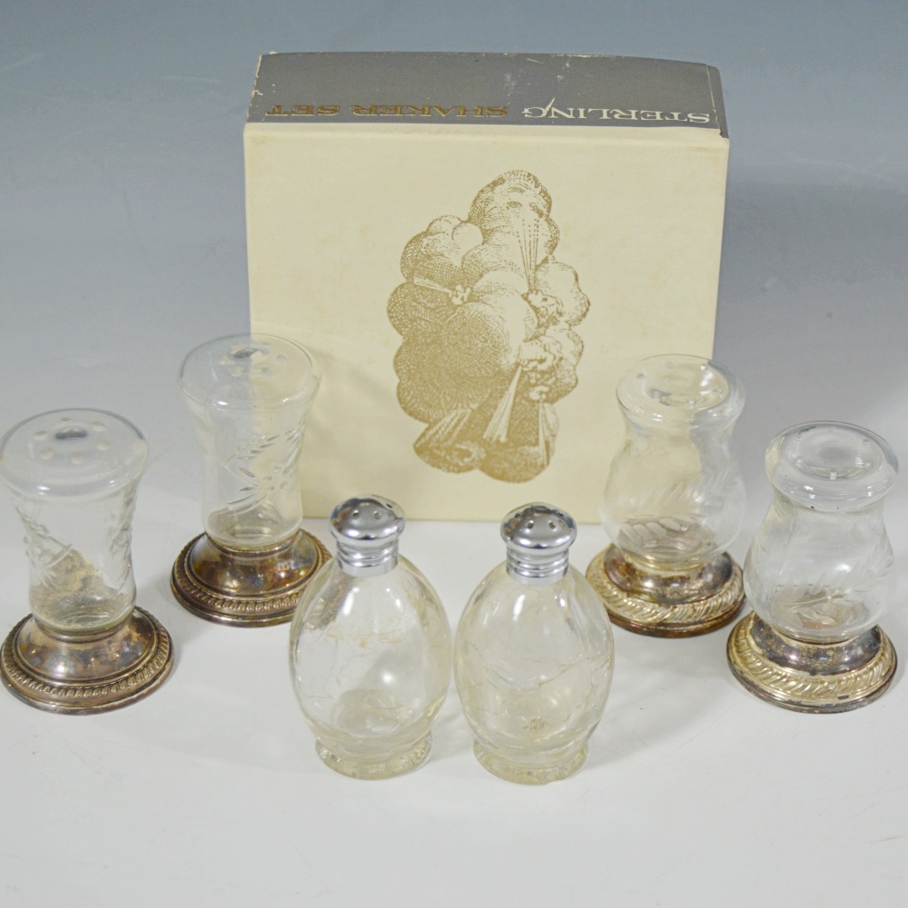 Three Pairs of Salt and Pepper Shakers Including Sterling Silver