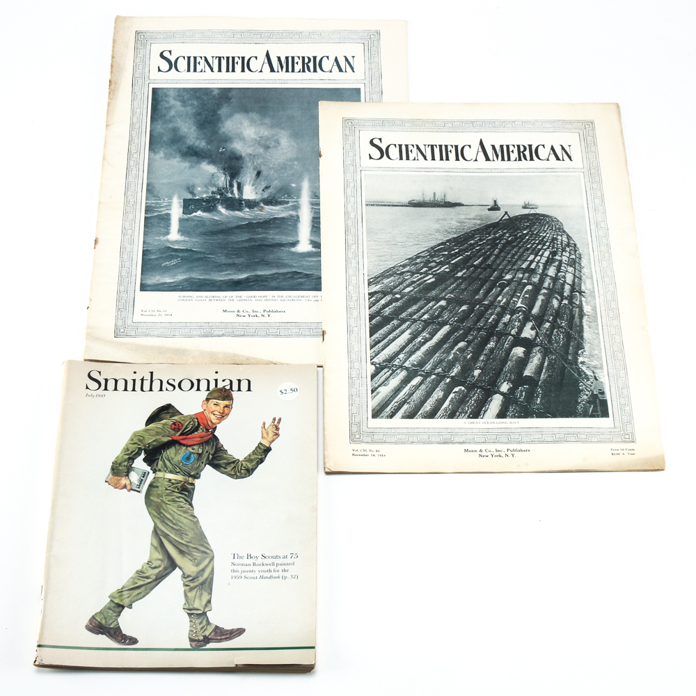 Smithsonian and Antique Scientific American Magazines