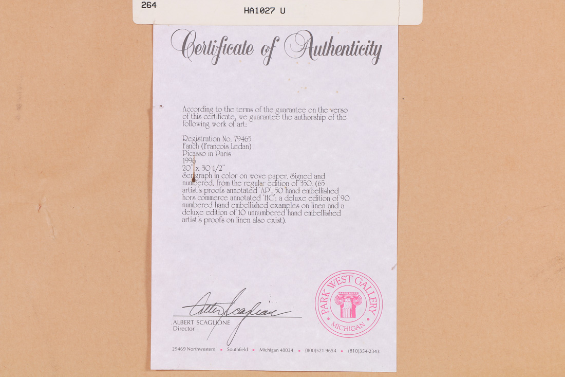 Francois Ledan Fanch Serigraph "Picasso in Paris"