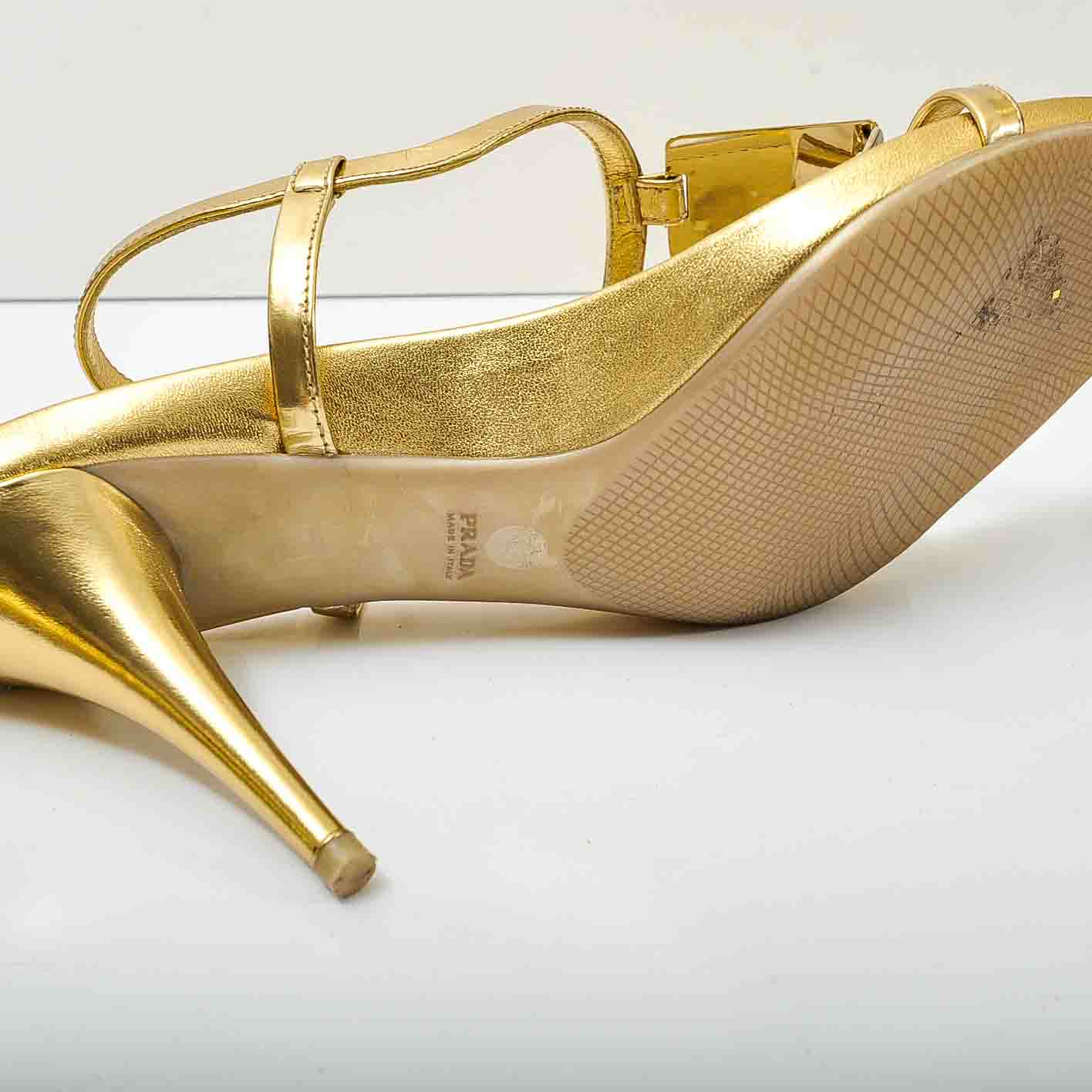 Gold Tone Prada Sandals