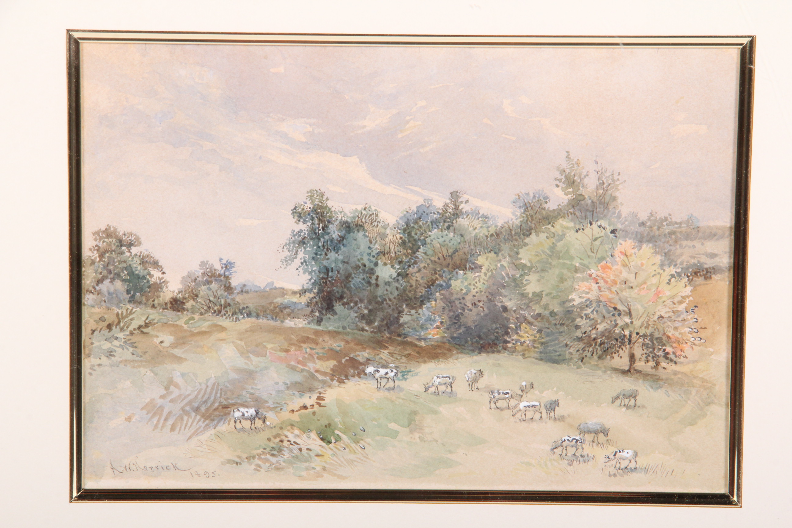 Henry W. Herrick Watercolor "Pastoral Scene with Cows Grazing"