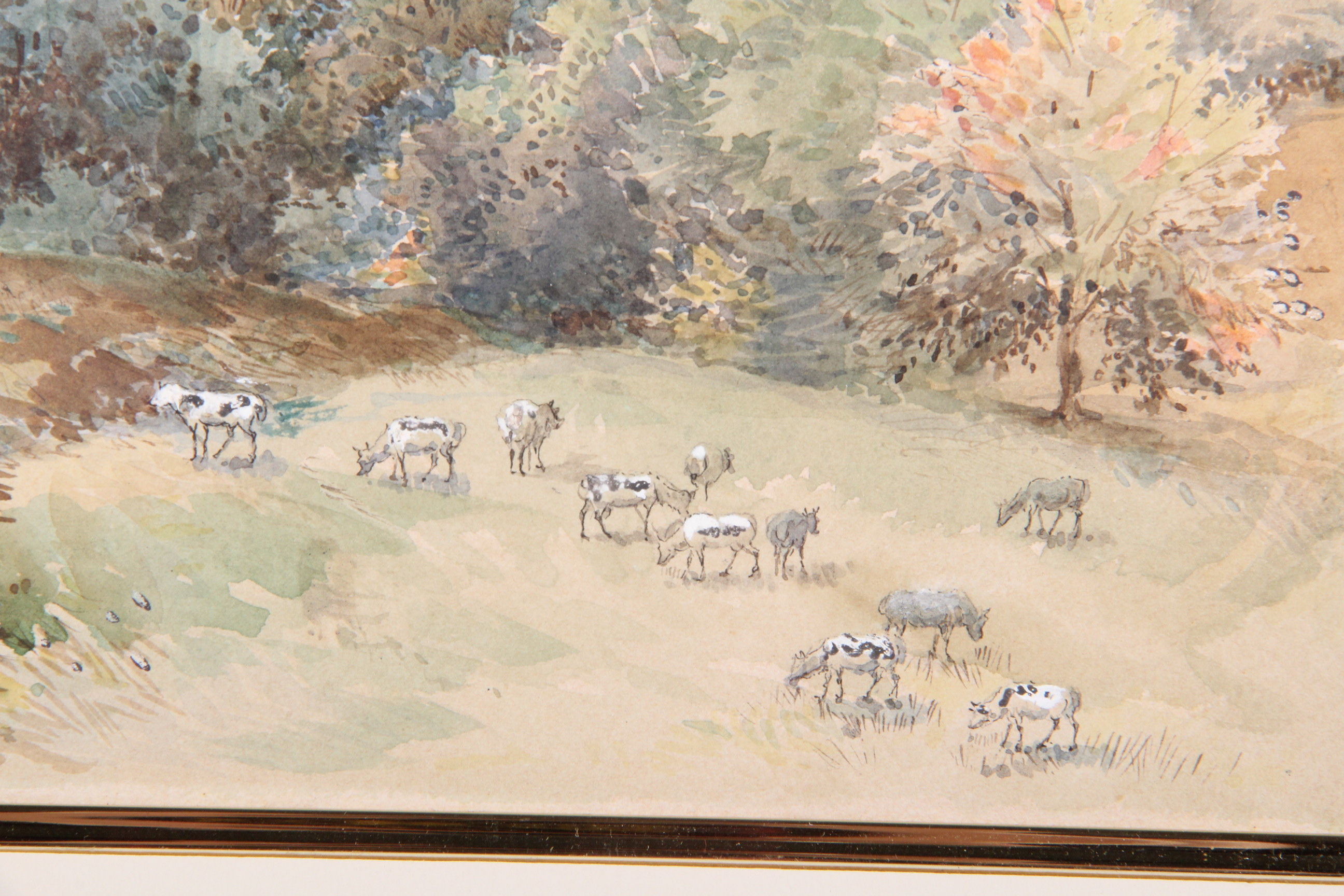 Henry W. Herrick Watercolor "Pastoral Scene with Cows Grazing"