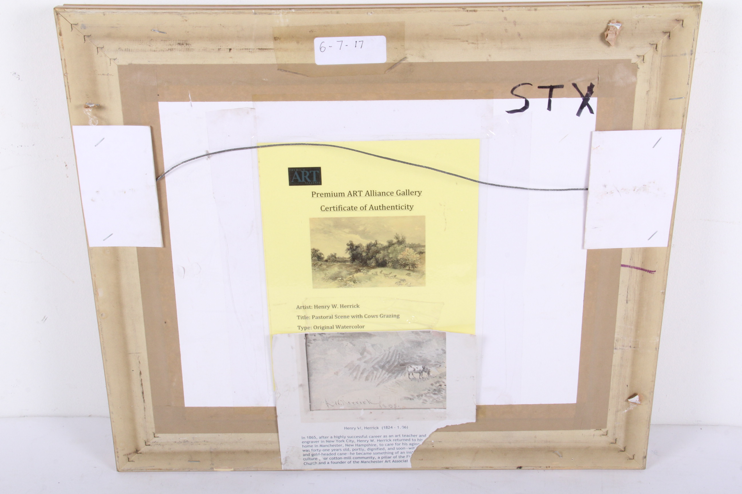 Henry W. Herrick Watercolor "Pastoral Scene with Cows Grazing"