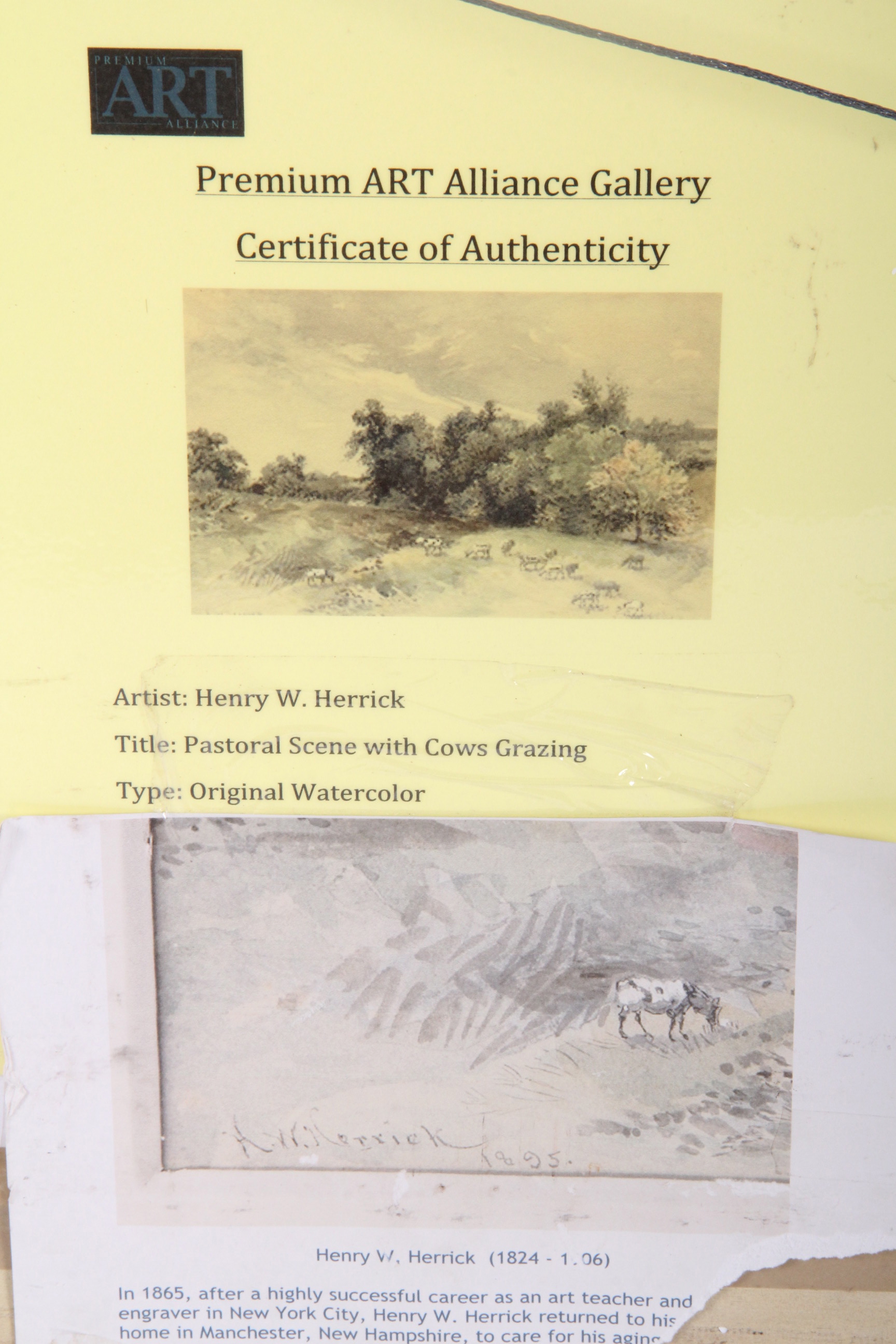 Henry W. Herrick Watercolor "Pastoral Scene with Cows Grazing"