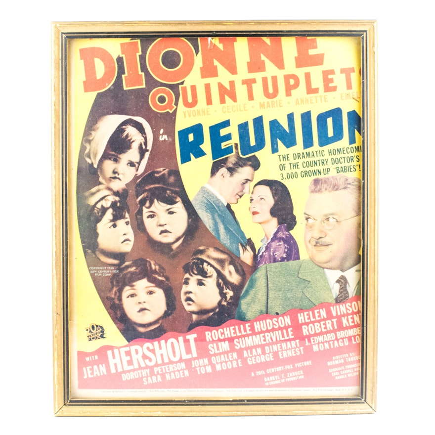 Vintage Dionne Quintuplets Framed Color "Reunion" Movie Promo Poster