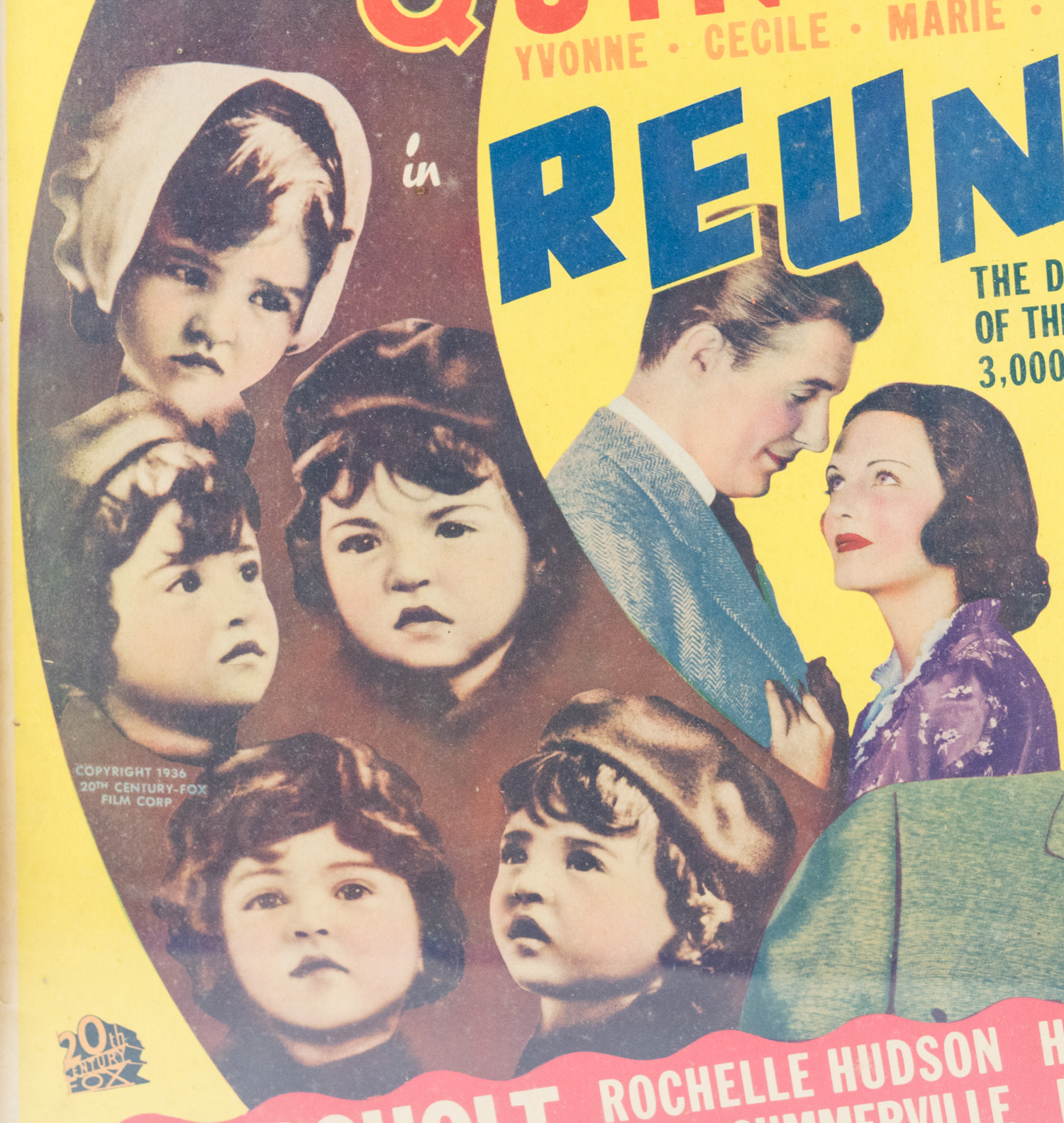 Vintage Dionne Quintuplets Framed Color "Reunion" Movie Promo Poster