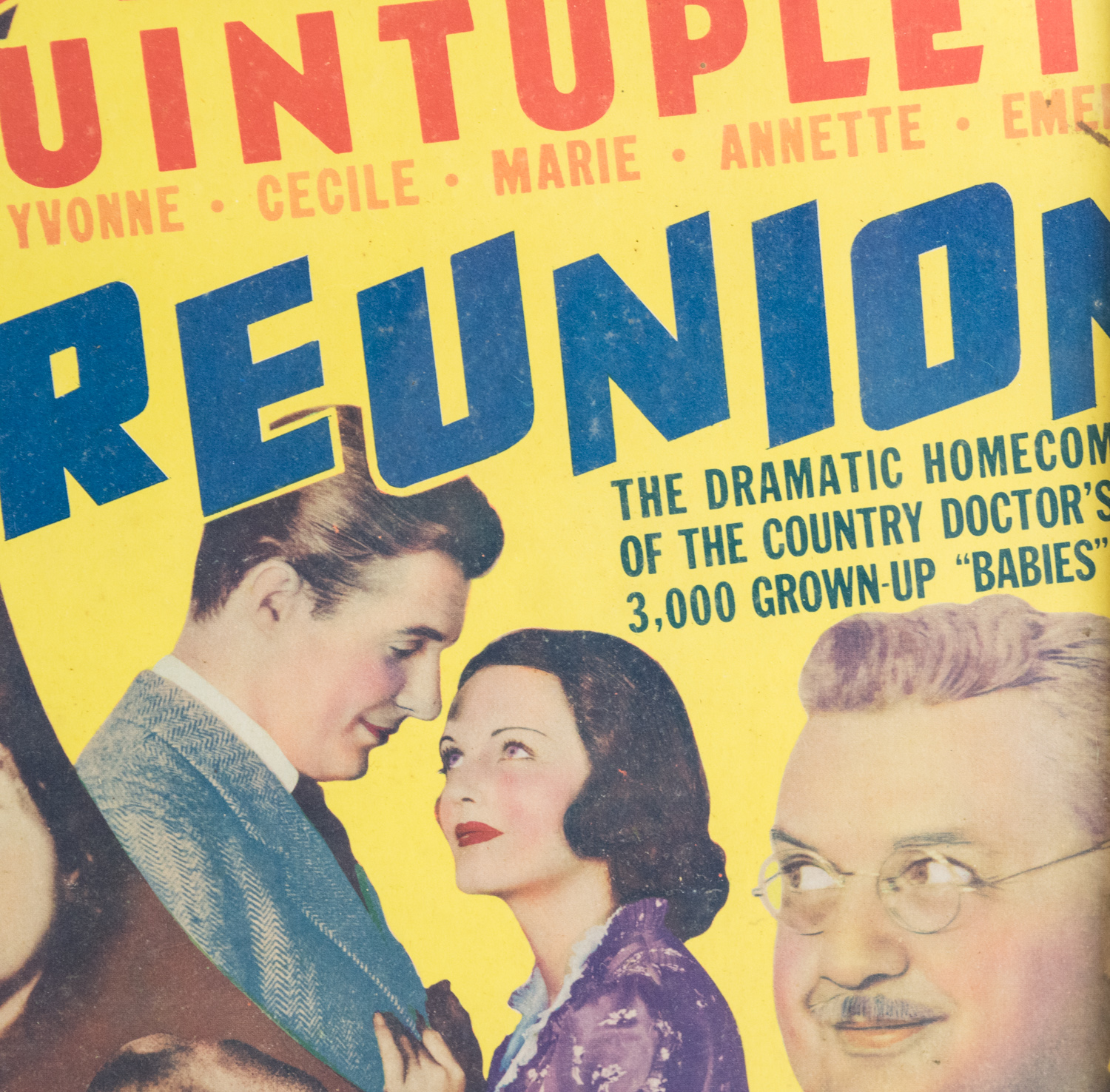 Vintage Dionne Quintuplets Framed Color "Reunion" Movie Promo Poster