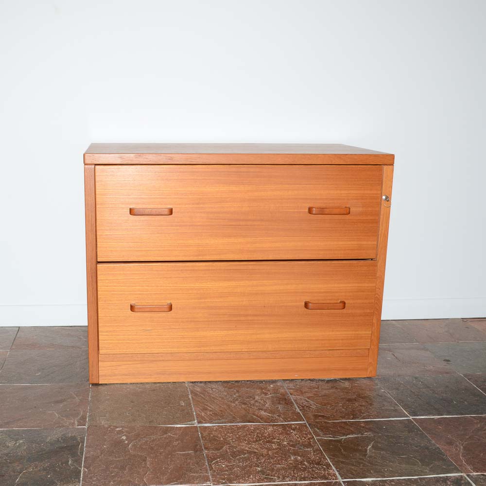 Horizontal Two Drawer Cherry Veneer Filing Cabinet