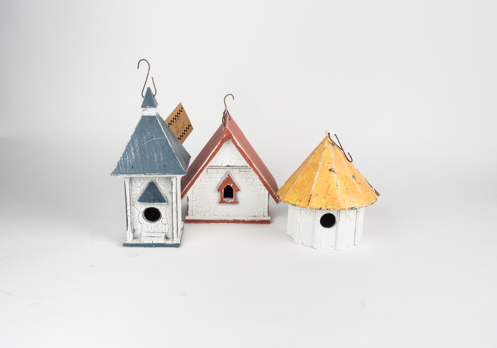 Assortment of Wooden Hanging Bird Houses