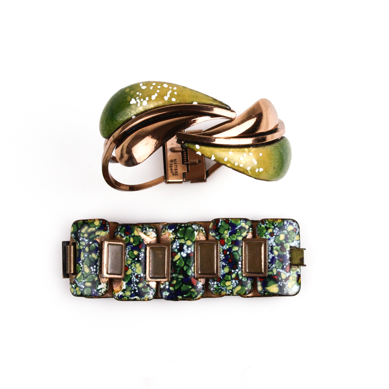 Pair of Copper and Enamel Bracelets Including Matisse Renoir