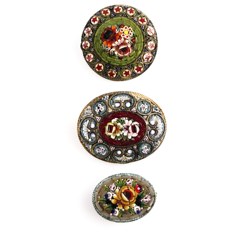 Set of Three Vintage Italian Micro Mosaic Pins