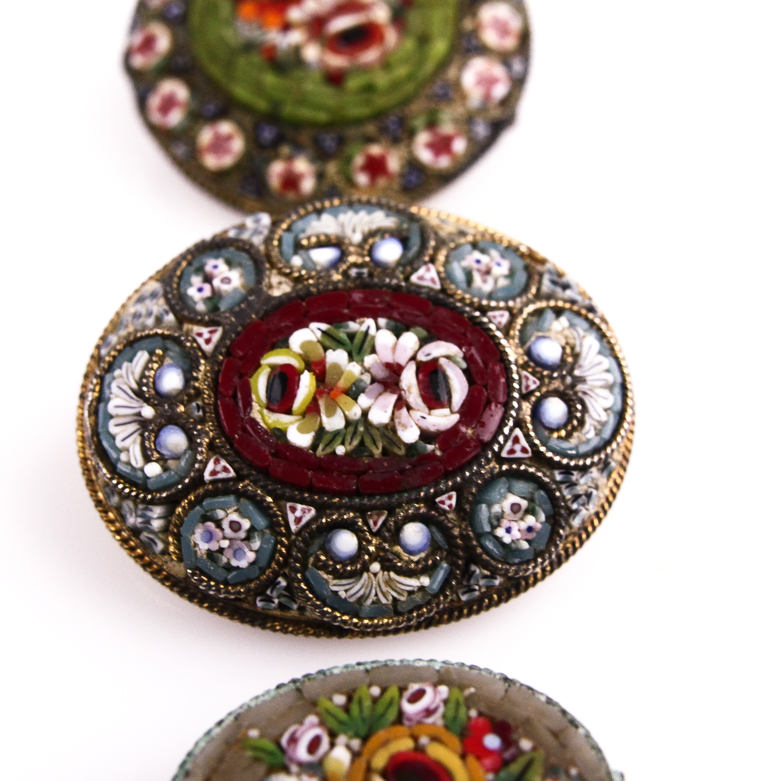 Set of Three Vintage Italian Micro Mosaic Pins