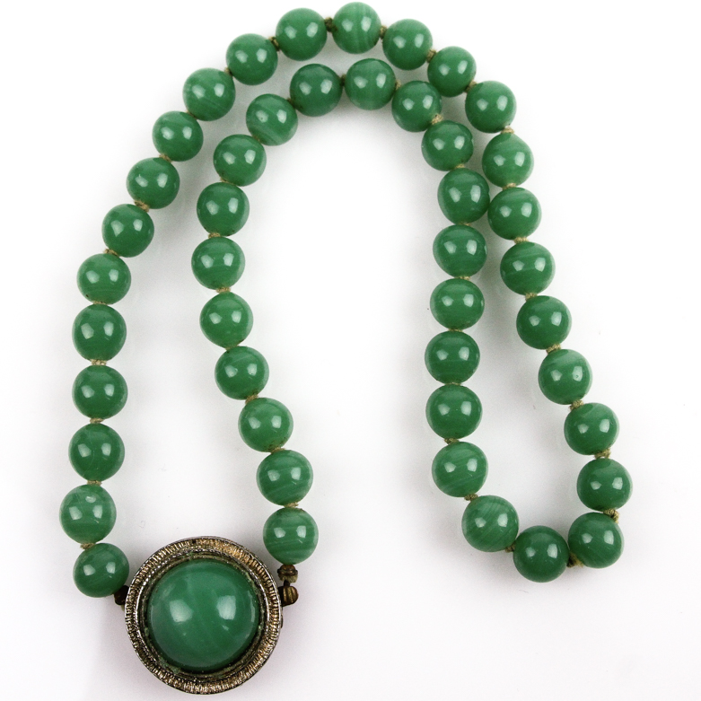 Vintage Green Glass Beaded Necklace