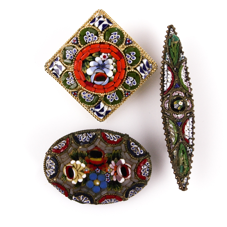 Set of Vintage Italian Micro Mosaic Pins