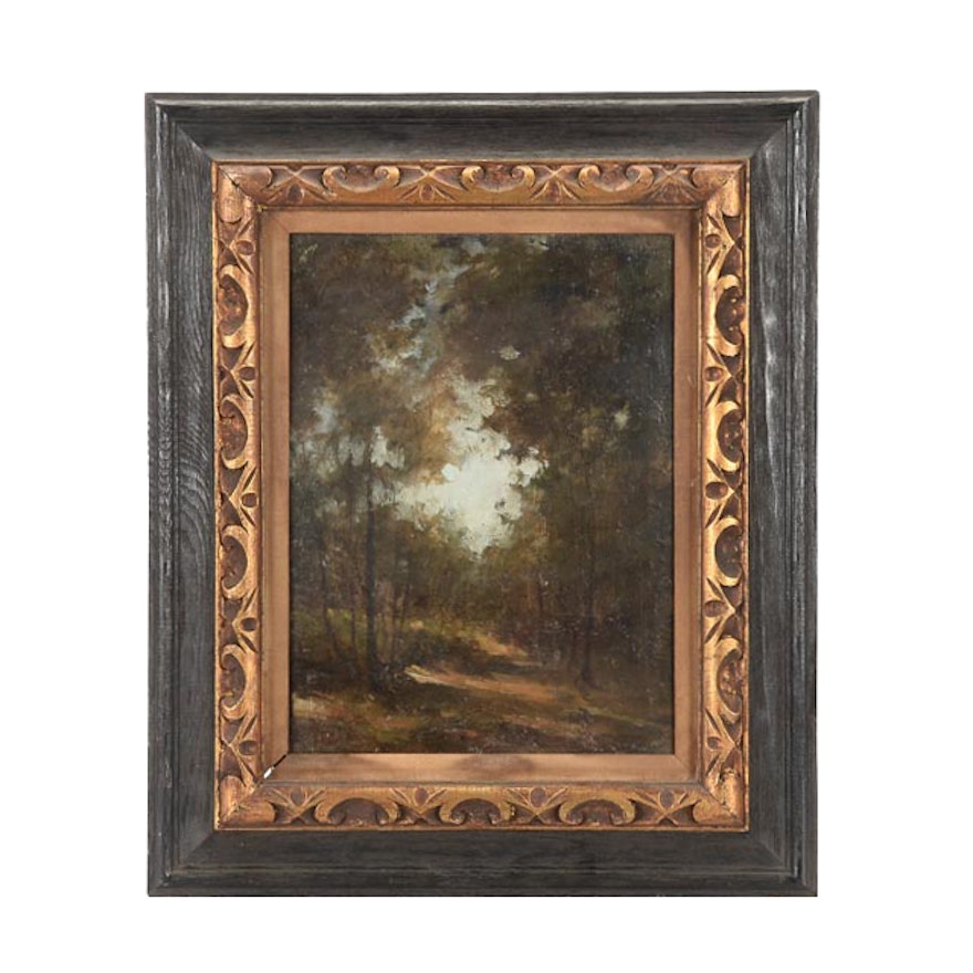 Antique 19th-Century Original Oil Landscape Painting after Corot